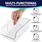 ELTOW 4-Pack Snack Organizer, 3-Compartment Plastic Bins with Removable Dividers, Chip & Food Storage for Pantry, Spices, Fridge, and Cabinet