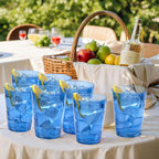 DaYammi 100 Pack Clear Blue Plastic Cups 10 Oz, Blue Cups for Party Disposable Wine Glasses Heavy Duty Disposable Tumblers Drinking Cocktail Glasses for Wedding