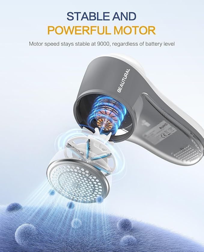 BEAUTURAL Fabric Shaver, Rechargeable Lint Remover for Clothes, Electric Lint Shaver with 6-Leaf Blades, Sweater Shavers to Fuzz, Lint Balls, Pillings, Bobbles for Clothes and Furniture