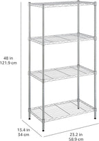 Amazon Basics 4-Shelf Adjustable Storage Shelving Unit for Garage, Steel Wire Rack, 200 Pound Loading Capacity per Shelf, 13.4"D x 23.2"W x 48"H, Chrome