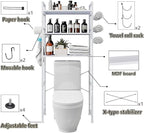 Over The Toilet Storage Rack 3 Tier Bathroom Organizer Shelf Over Toilet Freestanding Space Saver Toilet Stands with 10 Hooks Multifunctional (White)