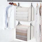 STORAGE MANIAC 2-Shelf Hanging Closet Organizer, Cloth Hanging Closet Shelf, Hanging Closets Baskets with Hooks for Dorm, Apt, Bedroom, College, Garment Rack, Wardrobe, Fabric with Mesh, Ivory
