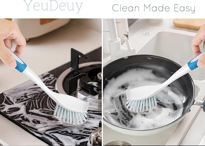 Dish Brush with Handle, Firm Bristles Dish Scrubber for Pots, Pans & Sink Cleaning, 4 Pack
