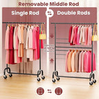 Heavy Duty Clothes Rack, 78.35" Rolling Clothing Rack for Hanging Clothes with Lockable Wheels, 6-Level Adjustable Double Rod Garment Rack for Bedroom, Laundry, Clothing Store, Black
