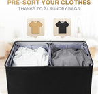 SOLEDI Double Laundry Hamper with Lid and Removable Laundry Bags - Large Dirty Clothes Hamper 2 Section - Collapsible Laundry Baskets for Bedroom, Bathroom, Laundry room, Apartment, Black