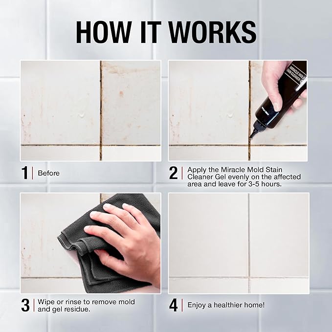 GlassGuard Miracle Mold Stain Remover Stain Gel Pack of 2 – Heavy Duty Cleaning Gel for Grouts, Ceramic, Glass, Silicone, Caulk & More – Washing Machine Cleaner Front Loader (300 ml / 10 oz)