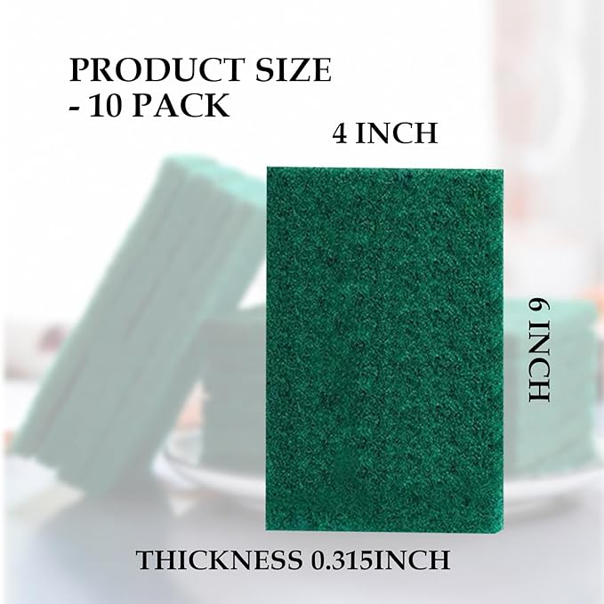 Heavy Duty Scour Pads Sponge Dish Scrubber Green Reusable Household Scrub Pads for for Dishes, Kitchen Scrubbers & Metal Grills 4 x 6 x 0.31inch (10Pcs)