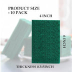 Heavy Duty Scour Pads Sponge Dish Scrubber Green Reusable Household Scrub Pads for for Dishes, Kitchen Scrubbers & Metal Grills 4 x 6 x 0.31inch (10Pcs)