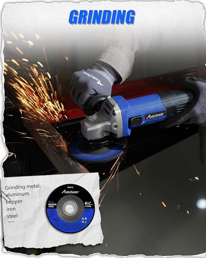 AVID POWER Angle Grinder, 7.5-Amp 4-1/2 inch Electric Grinder Power Tools with Grinding Wheels, Cutting Wheels, Flap Disc and Auxiliary Handle for Cutting, Grinding, Polishing and Rust Removal - Blue