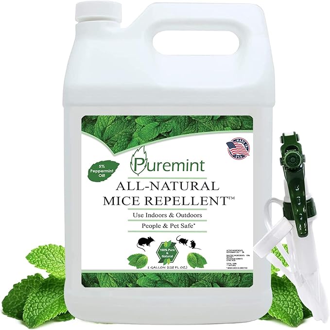 Puremint Mice Repellent, Natural 5% Peppermint Oil Spray for Mice, Mouse, Rats & Rodents, Pest Control Spray for Home, Garden, Indoor & Outdoor Use, 128 fl oz