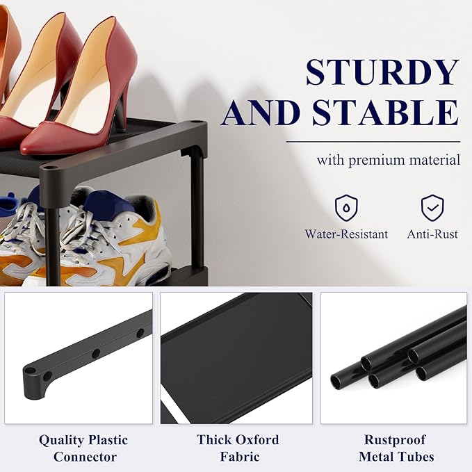 Kitsure Shoe Rack - Non-Woven Shoe Rack Shelf, Shoe Organizer for Closet, Entryway, Garage & Corridor, Stackable Shoe Shelves, X-Large, Black