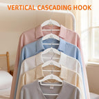 Yolife Cascading Plastic Clothes Hangers 10 Pack with Inner Hook for Vertical Storage, Slim Space Saving Hangers with Non-Slip Pads, 360° Swivel Metal Hook, Versatile, White & Gray