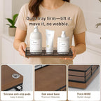 Bathroom Tray for Counter Top Organizer – Oak Wood Vanity Tray with Metal Frame for Dresser, Kitchen, Nightstand – Black & Brown Decorative Storage