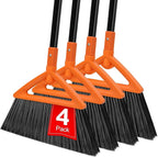 Heavy Duty Angle Broom 4 Pack - Orange Broom for Outdoor & Indoor, Garage, Driveway, Sidewalk, Kitchen & More, Long Handle