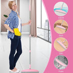 Multifunction Silicone Broom, 54 Inch Adjustable Long Handle Rubber Broom Sweeper for Floor Bathroom Kitchen Shower Pet Hair Glass(Gray Pink)