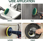 Power Scrub Pads Drill Attachment, GOH DODD 15 Pieces 5 Inch Headlight Restoration Kit Cleaning Kit Scouring Pads with Baker and Universal Shaft for Kitchen, Bathroom, Grout, Carpet, Tub, Grill, Tile