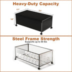 2 Pack Under the Bed Storage Containers,12 inch Height Under Bed Shoe Storage,31inch Long Underbed Storage with Wheels,Large Rolling under bed Clothes Storage Drawers with Lid for Dorm Tall,Black