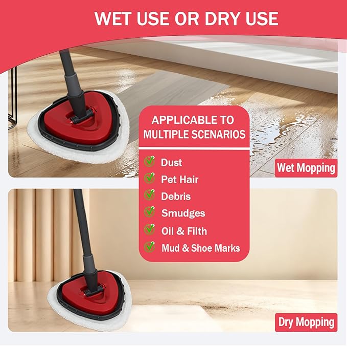 Triangule Flat Mop Replacement Pads, Spin Mop Pad Replacement, 2 Pack Mop Refill Pads, 1 Mop Base and 1 Scraper for Cleaning Floor, Wall, Ceiling, Easy to Replace