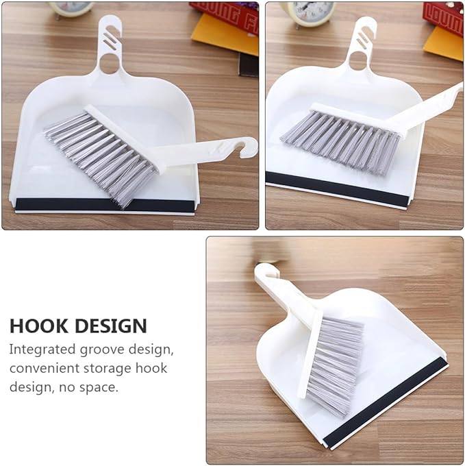 Mini Broom and Dustpan Set 2pcs White, Handheld Household Cleaning Brush Combo for Kitchen and Desktop Use, Compact Home Cleaning Accessory