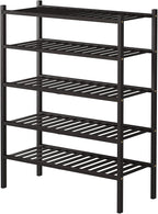 ROMGUAR CRAFT 5 Tier Bamboo Shoe Rack for Closet Free Standing Wood Shoe Shelf for Entryway Small Space Stackable 27"x11"x33" (Brown)