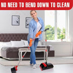 Broom and Dustpan Set with Long Handle, Light Weight Stainless Steel Poles Stand Upright Dustpans with Broom Combo for Home Kitchen Office Pet Dog Hair, Black & Red Color, 1-Pack