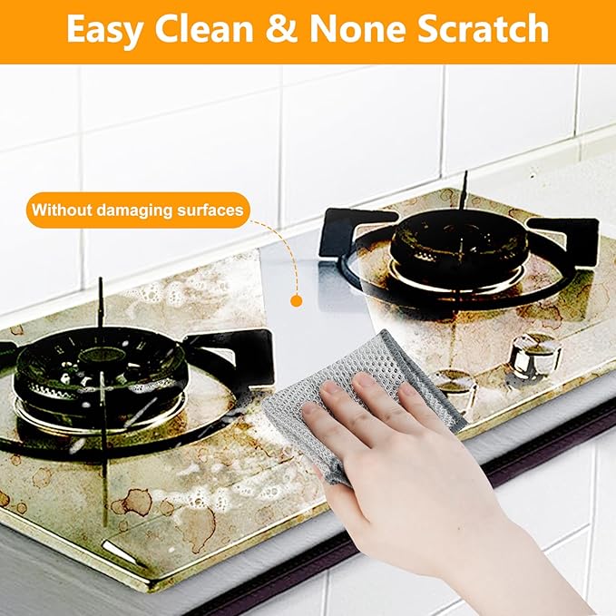 Extra-Large Size Multipurpose Wire Dishwashing Rag,Non Scratch Wire Dishcloth, Reusable Steel Wool Scrubber,Non-Scratch,Quick-Drying,Multi-Purpose for Kitchen,Bathroom Cleaning (10)