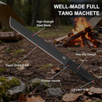 16.5" Machete for Cutting Trees Heavy Duty, Full Tang Machete Knife with Ergonomic Non-Slip Rubber Handle and Sheath, 0.22" Thick Machette for Yard Work, Clearing Brush, Camping and Outdoor