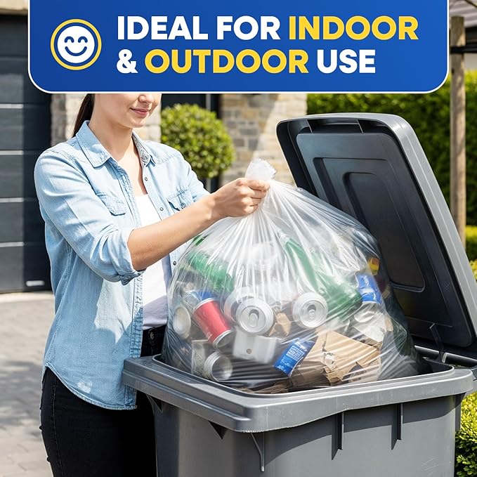 55 Gallon Trash Bags Large Clear Garbage Bags for Rubbermaid Brute 44-55 Gallon Trash Cans 38 x 58 Recycling Trash Can Liners 1.2 Mil, Pack of 100