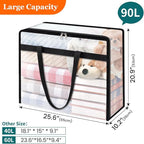 TasticTotes 8 Pack Clear Storage Bags for Comforter, Clothes & Bedding, Plastic Blanket Storage with Zipper and Handle, Moving Bags, Closet Organizer and Under-Bed Storage (90L)