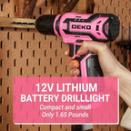Pink Drill Tool Set Kit DEKOPRO Power Cordless Drill Tool Box with 12V Electric Pink Drill Driver Set for Women Home Hand Repair Tools Sets Drills Case