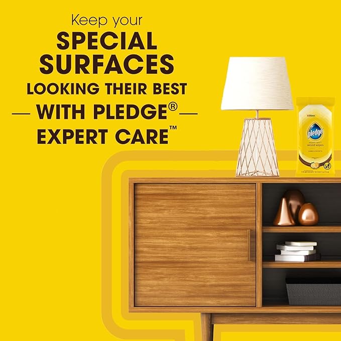Pledge Expert Care Wood Wipes & Windex Glass Cleaning Wipes Bundle, 24ct Lemon Scent Wood Wipes & 38ct Original Glass Wipes for Surface Cleaning