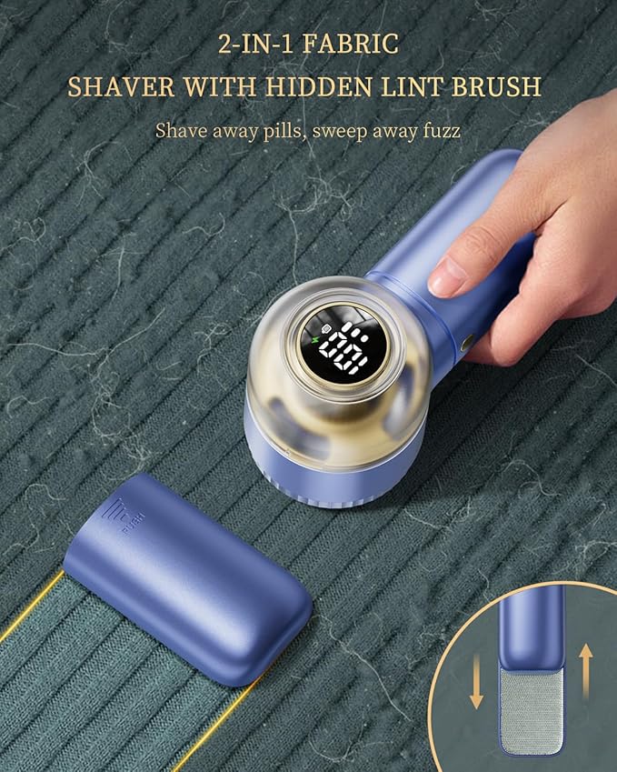 Fabric Shaver with Lint Brush, Large Lint Shaver with Digital Display, 3-Speeds Lint Remover with 6-Leaf Blades, Electric Sweater Shaver to Remove Pilling for Clothes, Furniture