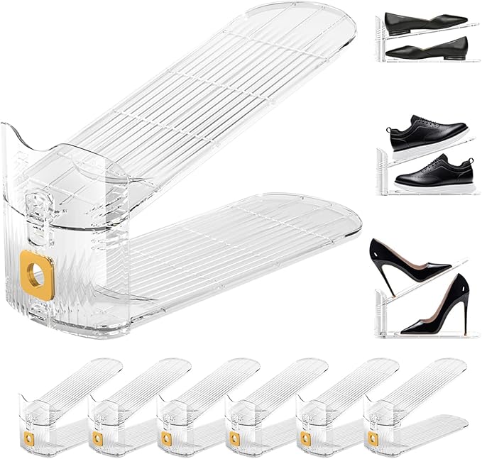 6Pack Shoe Slots Organizer for Closet Shoe Stacker Shoe Rack Organizer for Closet Space Saver Storage Holder Organization (Clear)