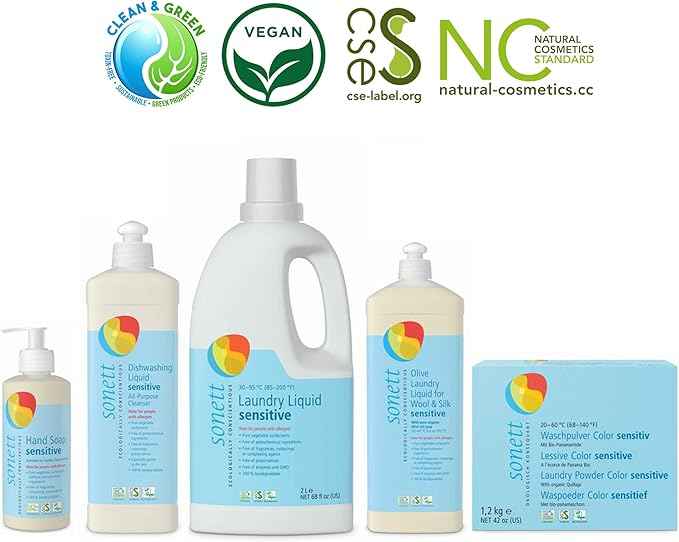 Sonett Organic Olive Laundry Liquid for Wool and Silk, Sensitive skin 34 oz/1L (Sensitive Olive Laundry Liquid for Wool and Silk) Certified Organically Grown