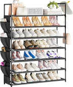OYREL Large Capacity 7 Tier Shoe Rack, Black, 33.3in Wide x 11.2in Deep x 48.7in Tall, Holds 28-35 Pairs of Shoes, Ultra-Minimalist Style, Waterproof and Durable