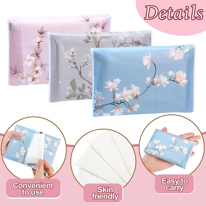 PerKoop 100 Pack Pocket Tissues Travel Slim Packs Small Facial Tissues Wallet Size Toilet Paper for Travel Guest Wedding Supplies, 4 Styles(Colorful Flowers)