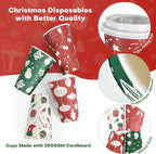Christmas To Go Coffee Cups with Lids 16 oz Insulated Cups, 100 Packs Hot Cup for Chocolate/Coffee/Tea/Water/Juice, Coffee Bar Accessories with Lid & Sleeve, Christmas Cups Disposable Supplies