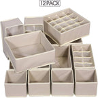 TENABORT 12 Pack Foldable Drawer Organizer Dividers Cloth Storage Box Closet Dresser Organizer Cube Fabric Containers Basket Bins for Underwear Bras Socks Panties Lingeries Nursery Baby Clothes Beige