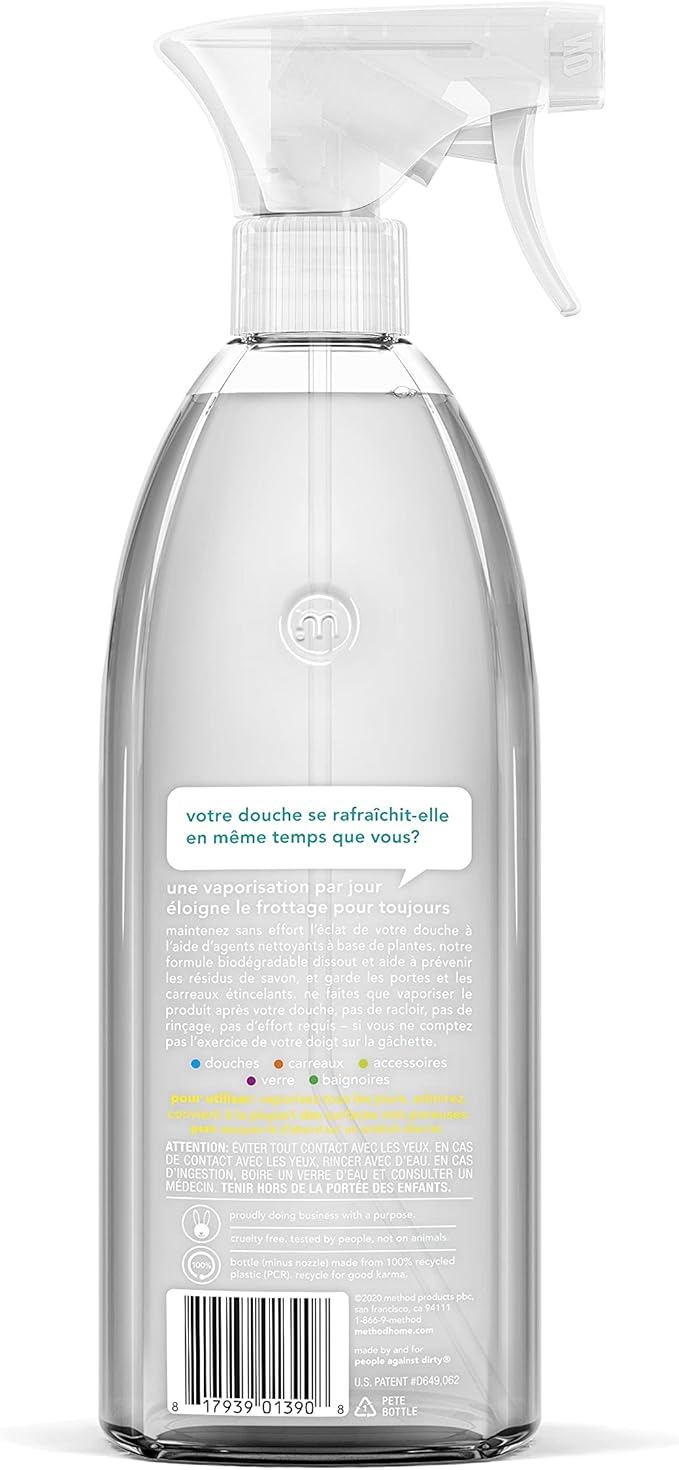 Method Daily Shower Cleaner Spray, & Spray and Walk Away, Eucalyptus Mint Scent, 28 Fl Oz, (Pack of 4), Packaging May Vary