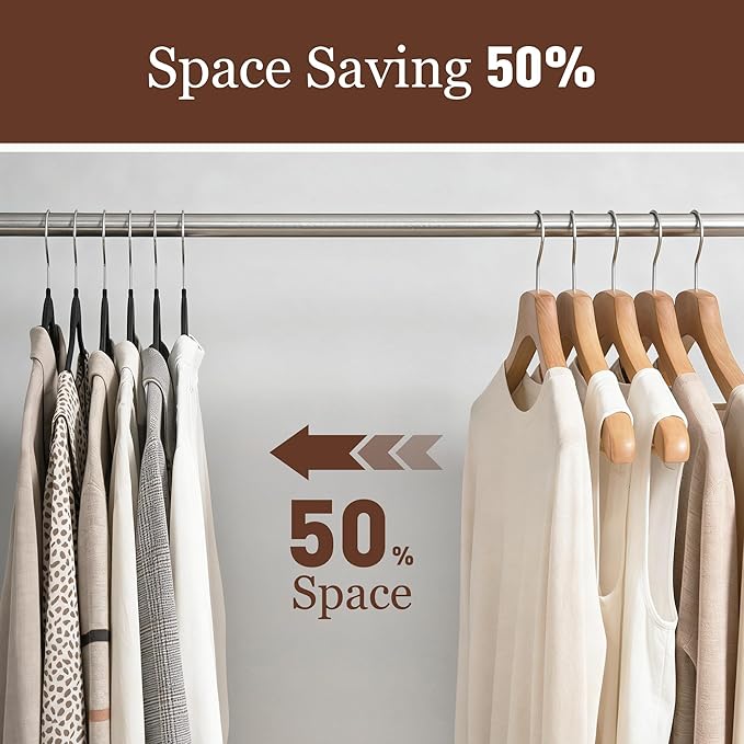 Velvet Hangers 50 Pack, Slim Non-Slip Clothes Hangers Space-Saving for Closet, Heavy Duty for Pants, Coats, Skirts, Jeans, Sweaters and More, Nylon-Flocked, Black