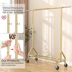 HYSEYY Heavy Duty Clothes Rack Load 450 LBS, Metal Garment Rack, Standing Rolling Clothing Rack for Hanging Clothes with Sturdy Wheels & Shelves, Portable Closet Wardrobe Rack,Gold