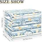 senya Large Storage Bins with Linen Collapsible Foldable Storage Cubes Fabric Closet Organizer Containers box with Flip-Top Lid for Home Bedroom Office 16.7 x 12.6 x 11.8in (Fish Shells Light Blue)