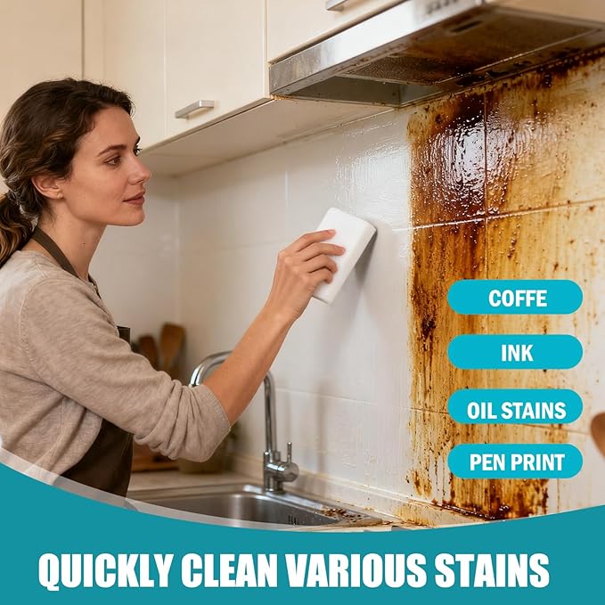 40-Pack Melamine Sponges, Multi-Functional Household Cleaning Pads for Kitchen, Dishes, Bathroom & Walls, 2X Density Extra Thick & Non-Scratch Bulk Sponge Foam Pads for Tough Stains and Grease