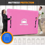 Mattress Bags for Moving, BETU Mattress Protector Waterproof Mattress Cover Full Size Storage Bags with 8 Heavy-Duty Handles and Zipper for Bed Extra Thick Large Reusable (77"x57"x15" Pink)
