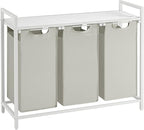 VASAGLE Laundry Hamper, Laundry Basket, Laundry Sorter with 3 Pull-Out and Removable Bags, Shelf, Metal Frame, 3 x 10.6 Gallons (40 L), 36.4 x 13 x 28.4 Inches, Cream White and Cloud White UBLH301W01