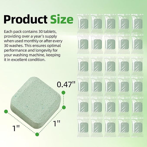 (30-Pack) Laundry Machine Cleaner, Washer Cleaner, for Front-Loaders, Top-Loaders, HE Machines, Easily Removes Residue, Septic Safe, Over a 12-Month Supply