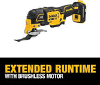 DEWALT 20V MAX XR Oscillating Multi-Tool Cordless, Variable Speed Brushless Motor Multitool with LED Light, Extended Runtime, Includes Two Wood Cutting Blades, Tool Only (DCS356B)
