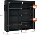 CASAMAYA Portable Closet, 61.8 Inch Large Capacity Wardrobe Closet with Cover, Clothes Storage Organizer with Shelves and 2 Hanging Rods, Easy to Assembly, Black PCT222B01