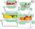 HOMBERKING 8 Pack Glass Food Storage Containers with Lids, Meal Prep Containers, Airtight Bento Boxes with Leak Proof Locking for Microwave, Oven, Freezer and Dishwasher, BPA Free, 5-35oz, light blue