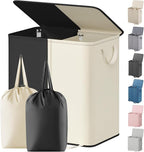 Lifewit Double Laundry Hamper with Lid and Removable Laundry Bags, Large Collapsible 2 Dividers Dirty Clothes Basket with Handles for Bedroom Laundry Room Closet Bathroom College, 136L White&Black